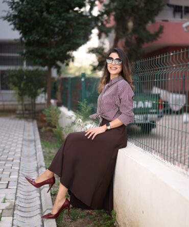 Saten Dökümlü Midi Etek