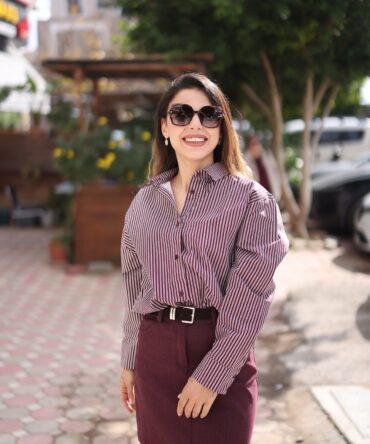 Oversize Bordo Çizgili Gömlek