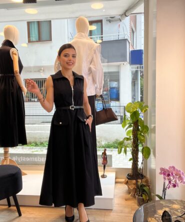 Kemer Detaylı Paraşüt Kumaş Maxi Elbise